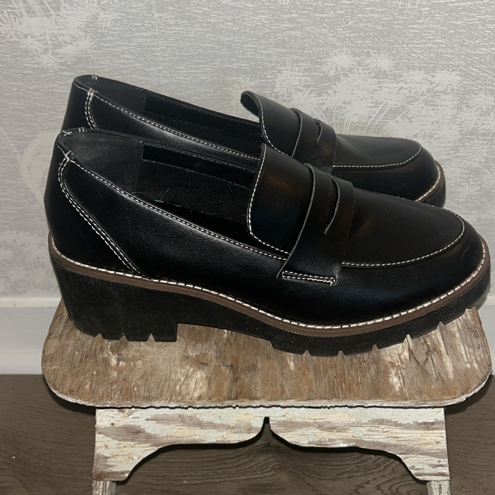 BLONDO Daina Black Chunky Heel Waterproof Platform Penny Loafers, 9.5 - Picture 3 of 6